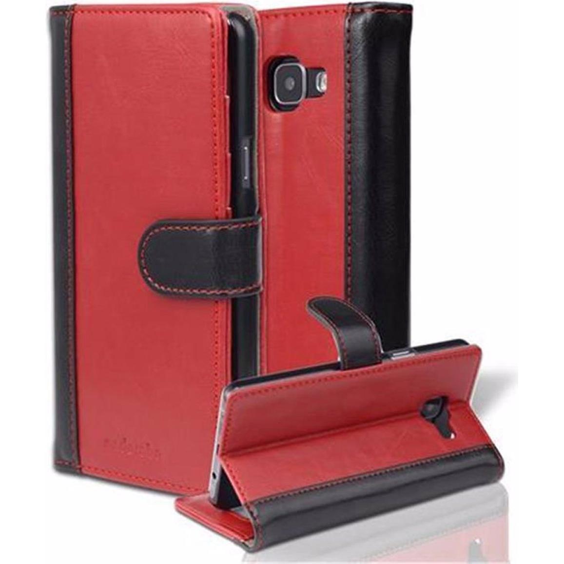Cadorabo Book zweifarbige Streifen Cover (Samsung Galaxy A5 (2016)), Smartphone Hülle, Rot