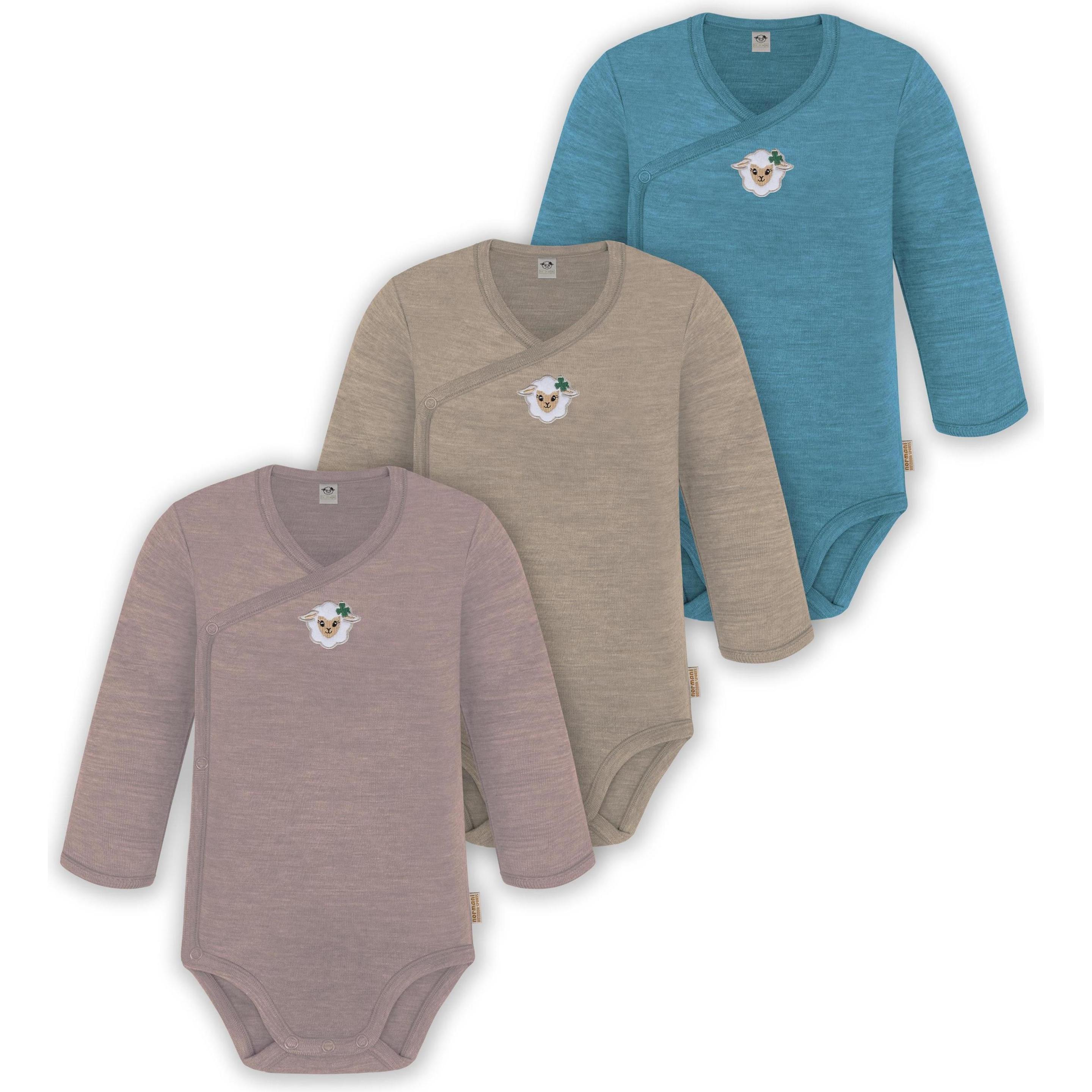 Thumbnail - Normani, Herren, Body, 3er Pack Baby Merino Langarm Wickelbody für Junge und Mädchen - 9355, Blau, (86)