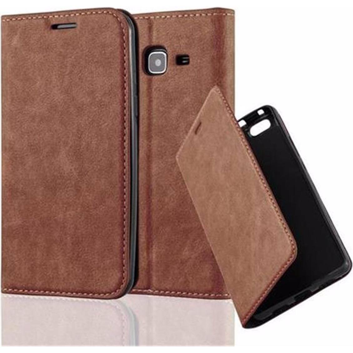 Cadorabo Book Invisible Magnet Cover (Samsung Galaxy J3), Smartphone Hülle, Braun