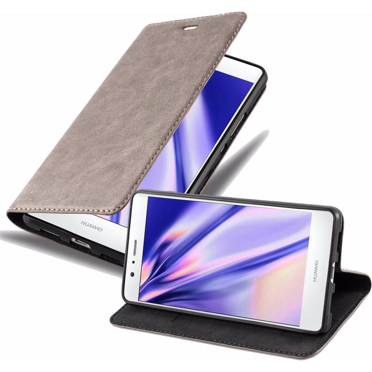 Cadorabo Book Invisible Magnet Cover (Huawei P9 Lite), Smartphone Hülle, Braun