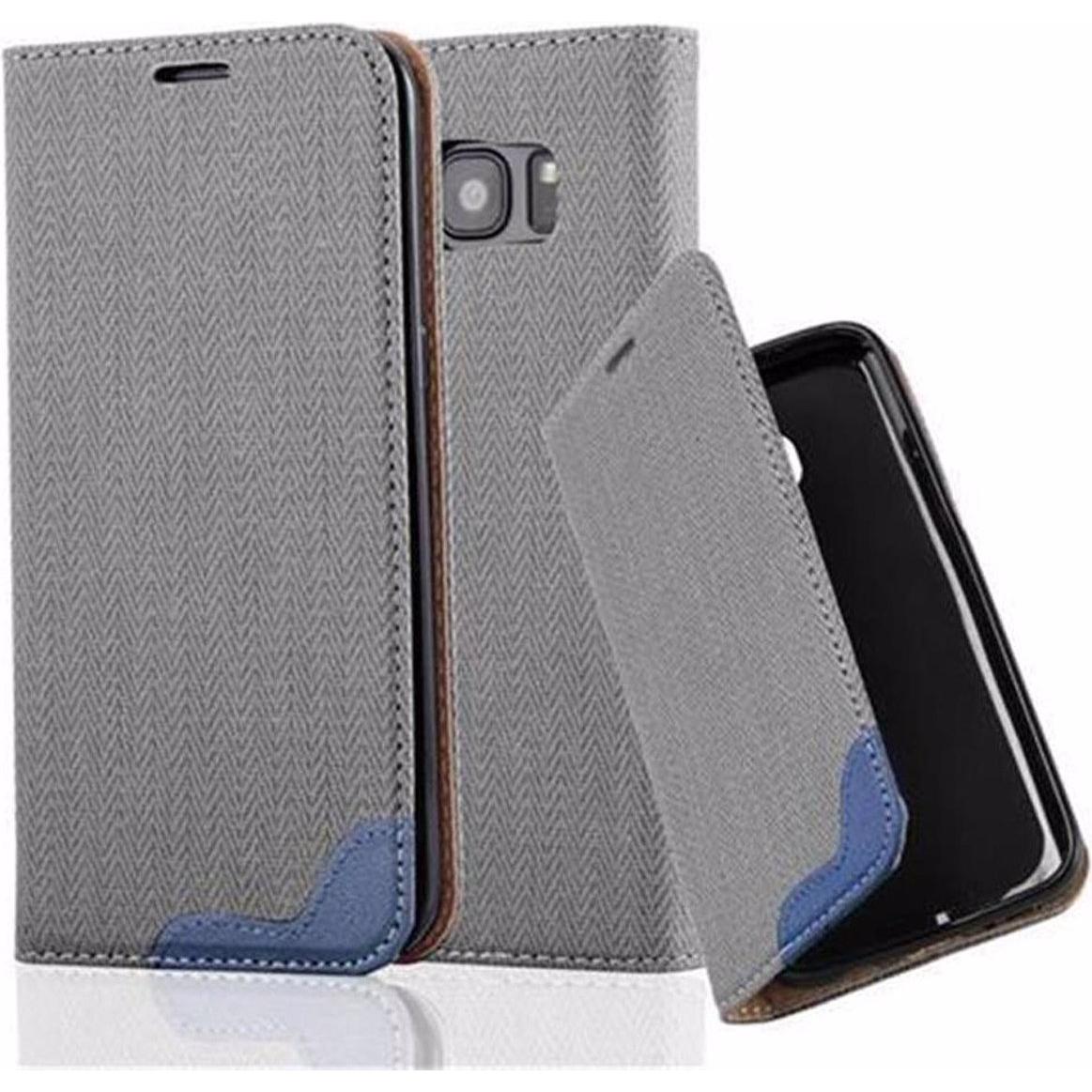 Cadorabo Book Bast Optik Cover (Samsung Galaxy S7 Edge), Smartphone Hülle, Grau