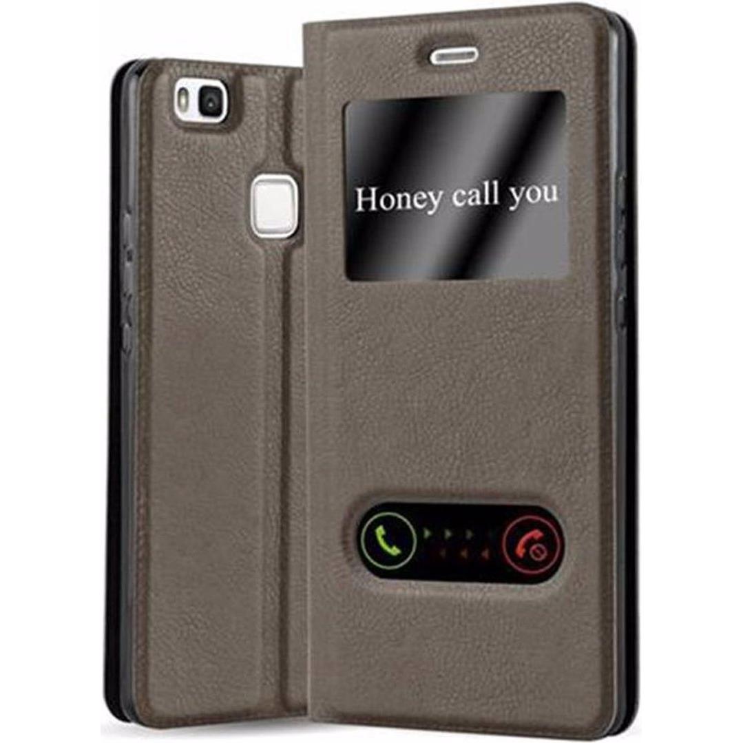Cadorabo Book mit View Doppelfenster Cover (Huawei P9 Lite), Smartphone Hülle, Braun
