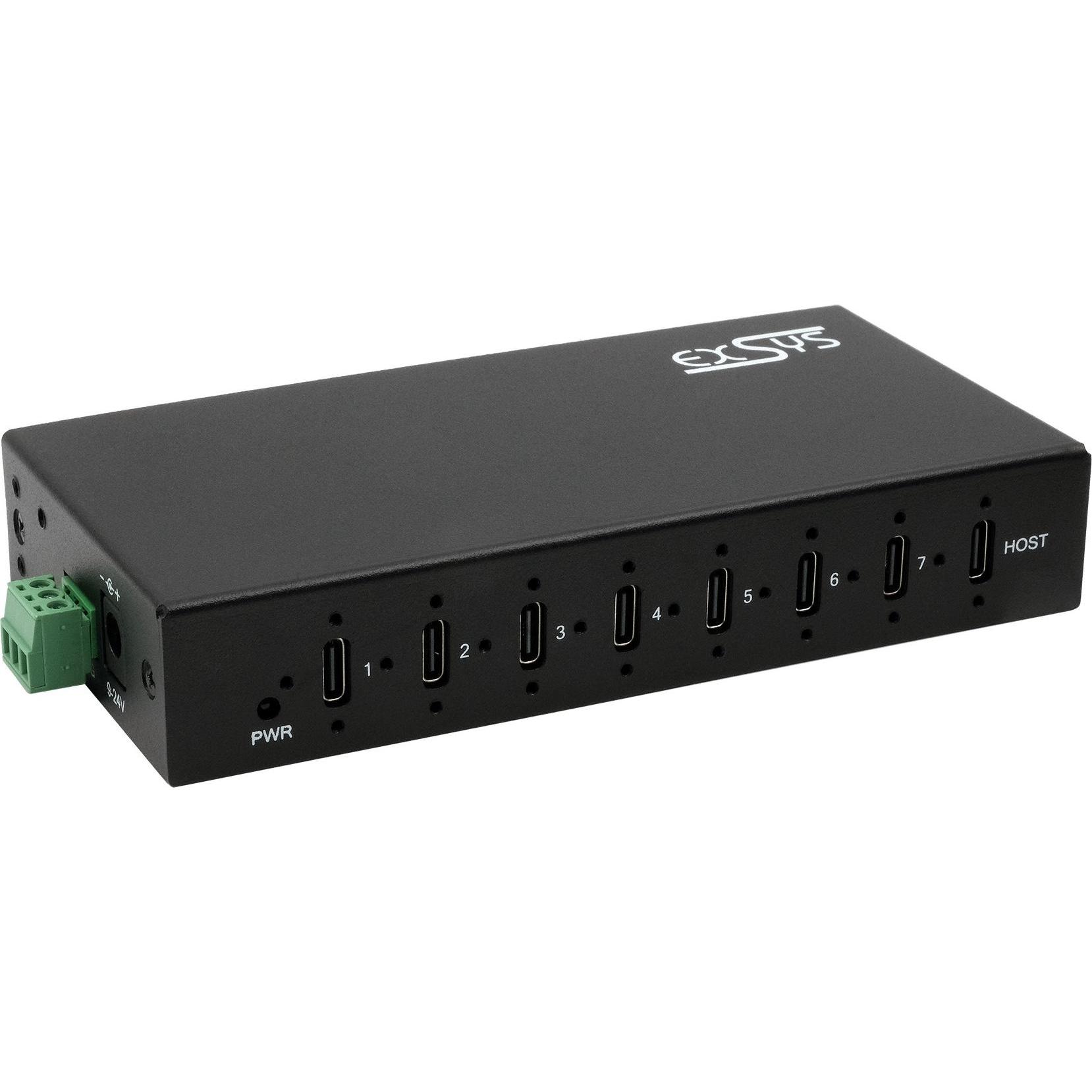 Exsys Industrial USB 3.2 Gen 2x1 Hub 7-Port (USB-C, 7 Ports), Dockingstation + USB Hub