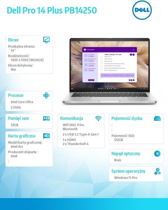 Actual product image Dell Pro 14 Plus PB14250 W11P Ultra 7 Laptop (US)