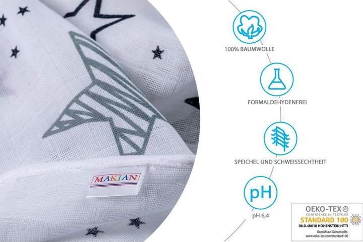Actual product image Makian Gauze cloth set of 3 80 x 80 cm blue and white stars (80 cm, 80 cm)