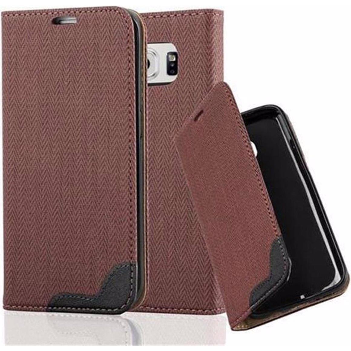 Cadorabo Book Bast Optik Cover (Samsung Galaxy S6 Edge), Smartphone Hülle, Braun