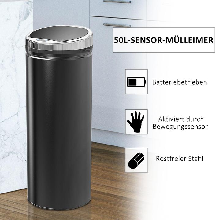 Produktbild Homcom Mülleimer 50L mit Infrarotsensor Edelstahl, Schwarz (50 l)