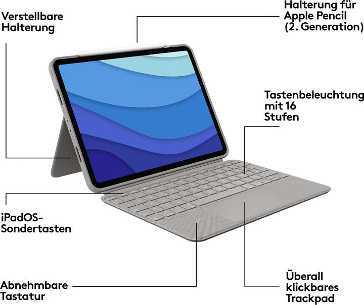Produktbild Logitech Combo Touch (US, iPad Pro 11 2018 (1. Gen), iPad Pro 11 2020 (2. Gen), iPad Pro 11 2021 (3. Gen), iPad Pro 11 2022 (4. Gen))