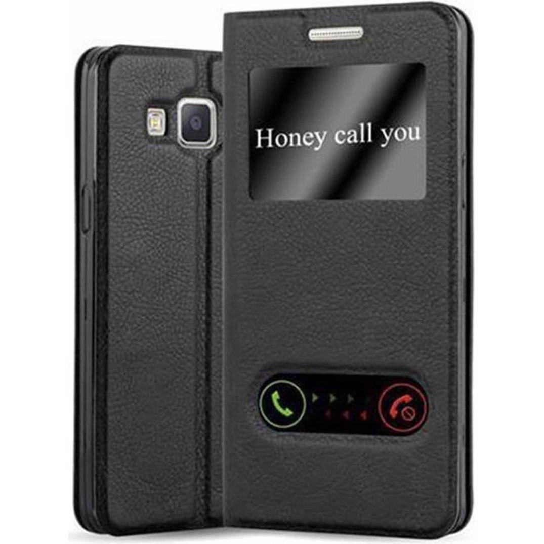 Cadorabo Book mit View Doppelfenster Cover (Samsung Galaxy A3), Smartphone Hülle, Schwarz