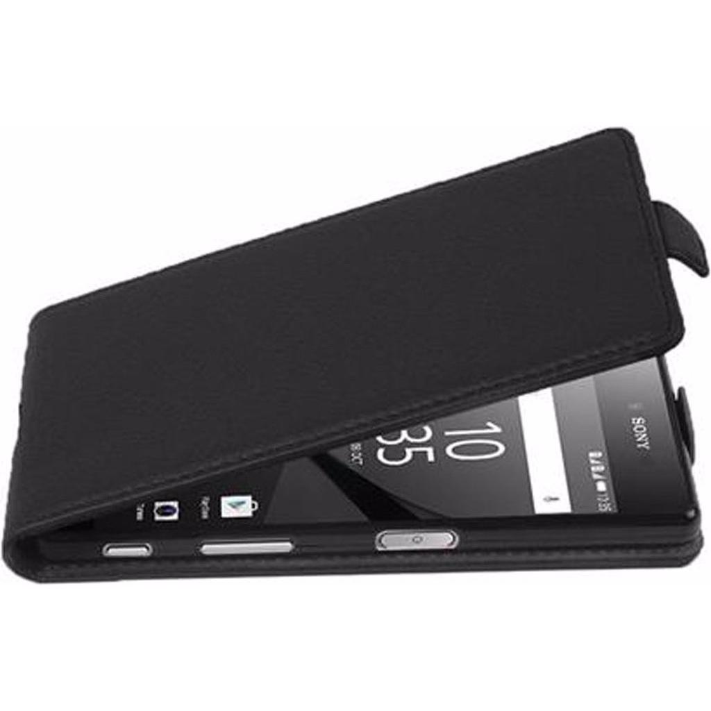 Cadorabo Flip mit Struktur Cover (Sony Xperia Z5), Smartphone Hülle, Schwarz