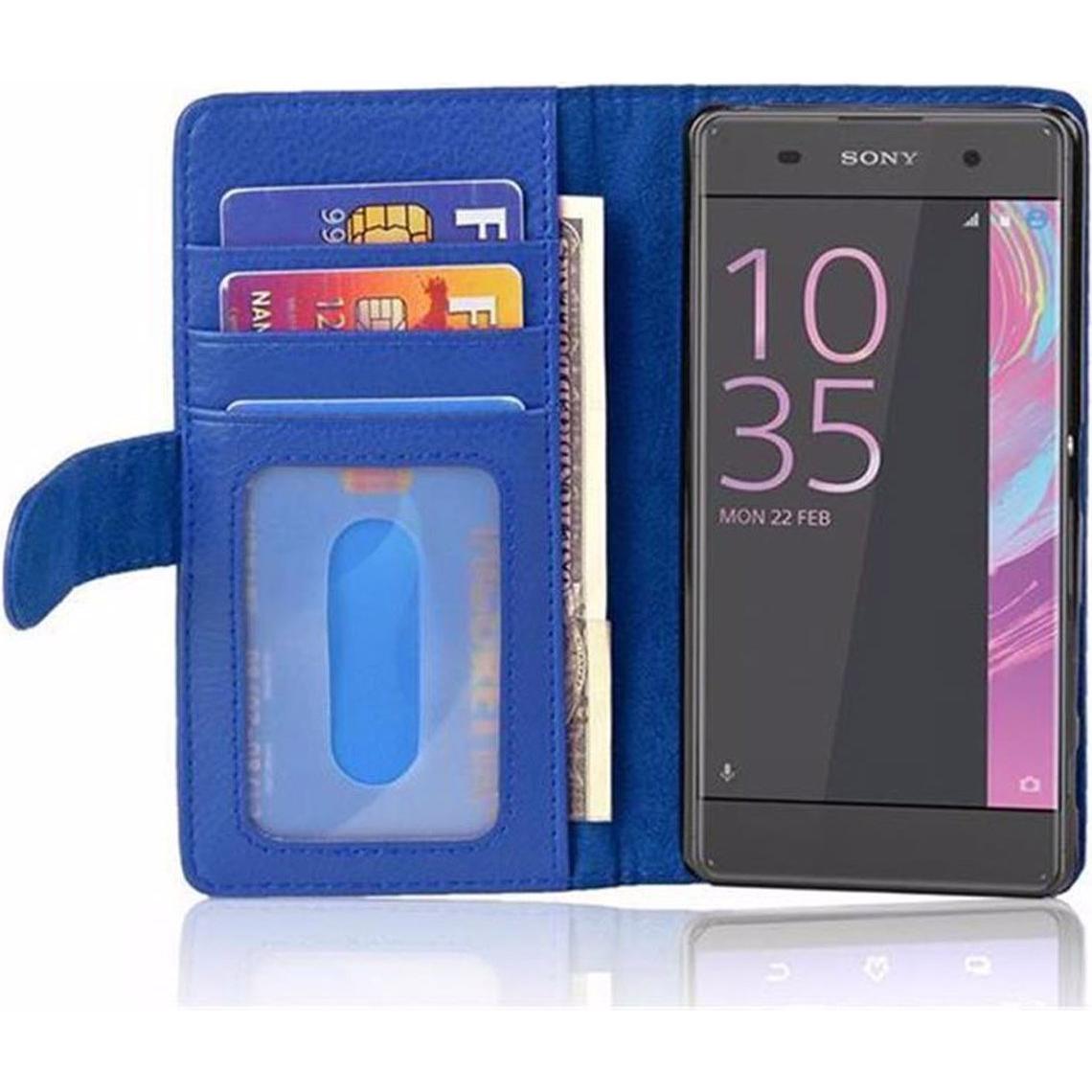 Cadorabo Book mit 3 Kartenfächer Cover (Sony Xperia XA), Smartphone Hülle, Blau