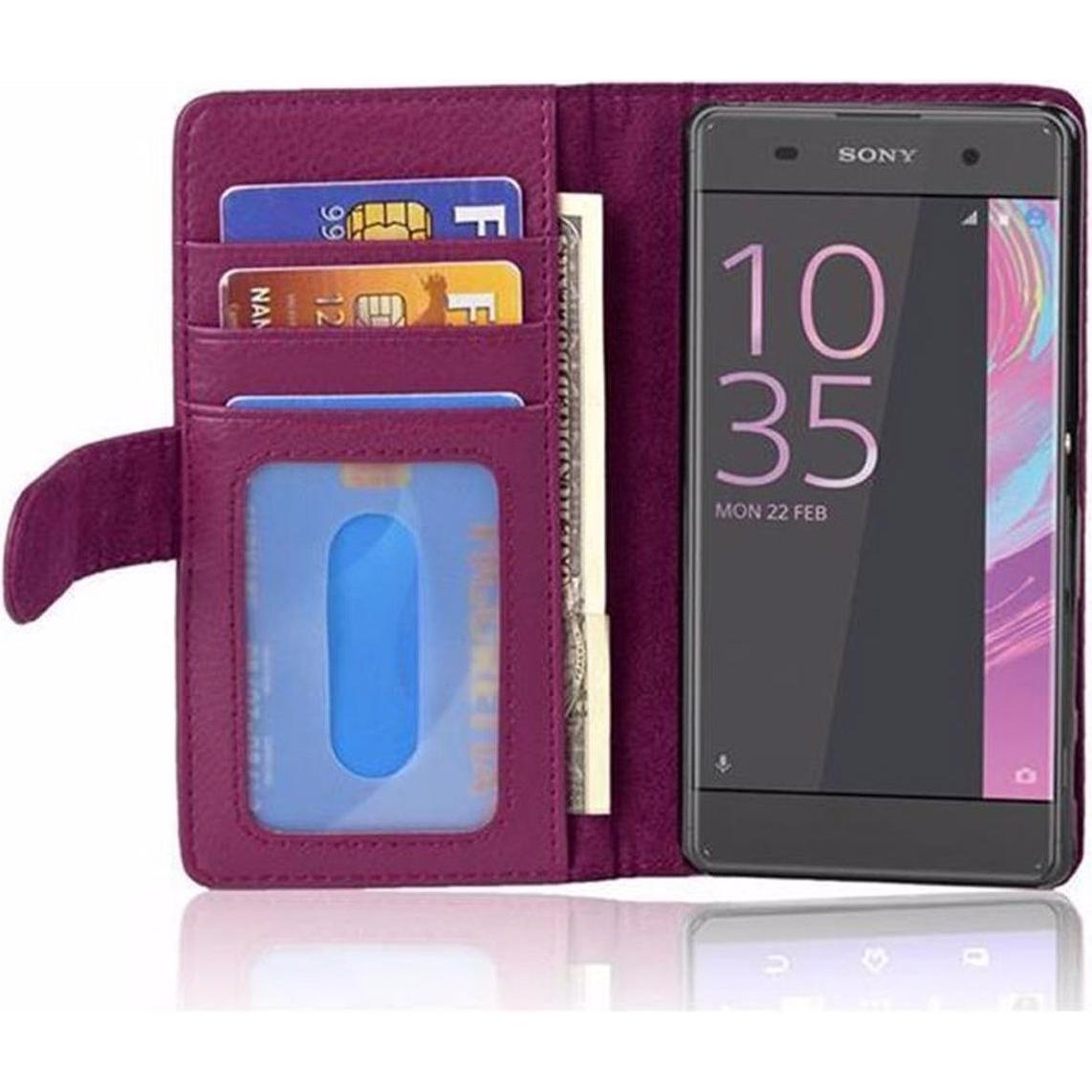 Cadorabo Book mit 3 Kartenfächer Cover (Sony Xperia XA), Smartphone Hülle, Violett
