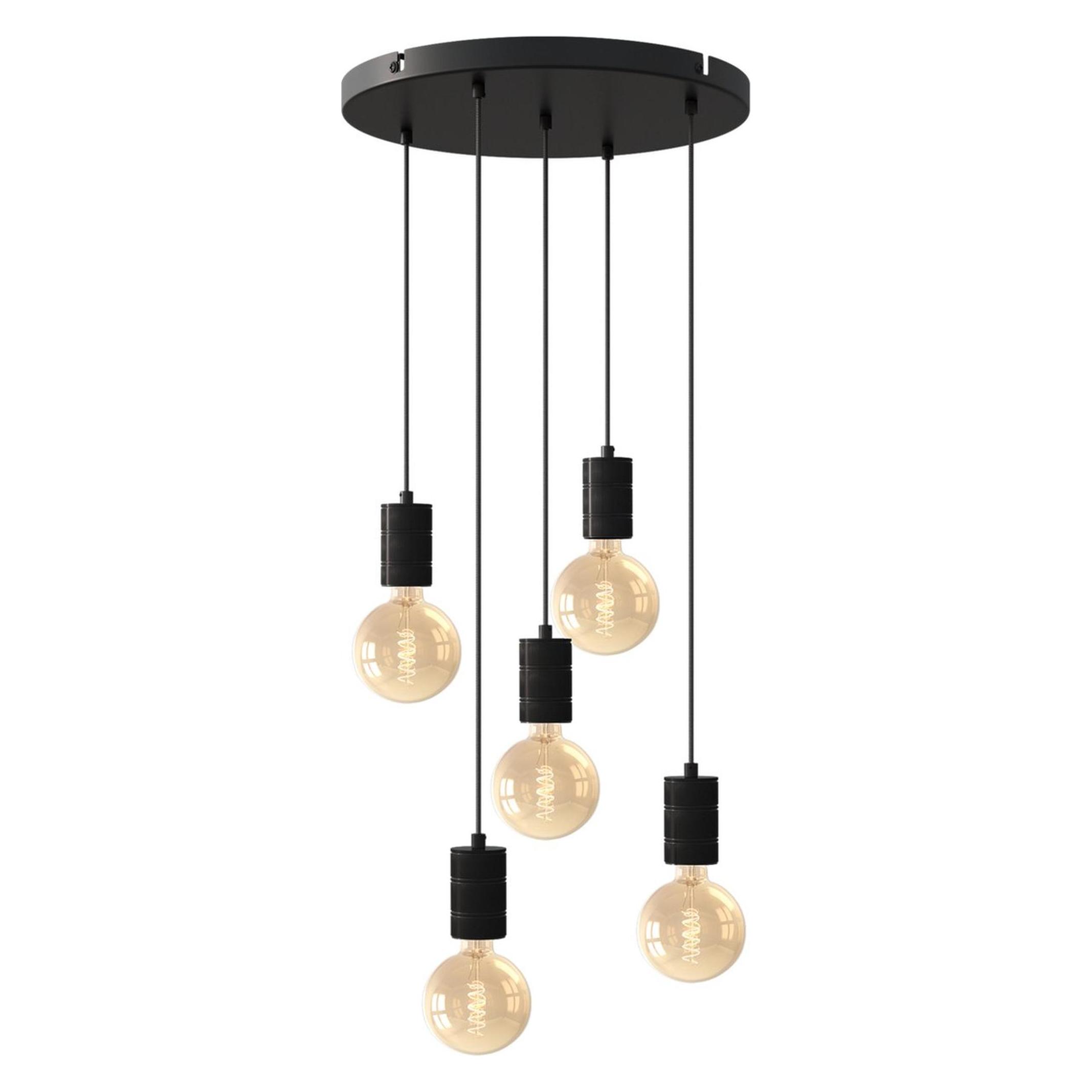 Calex, Hanglamp, Retro -Deckenlampe - 5x E27 - Hanging Lamp Industrial - Roh Pendellamp Runde - Schwarz (E27)