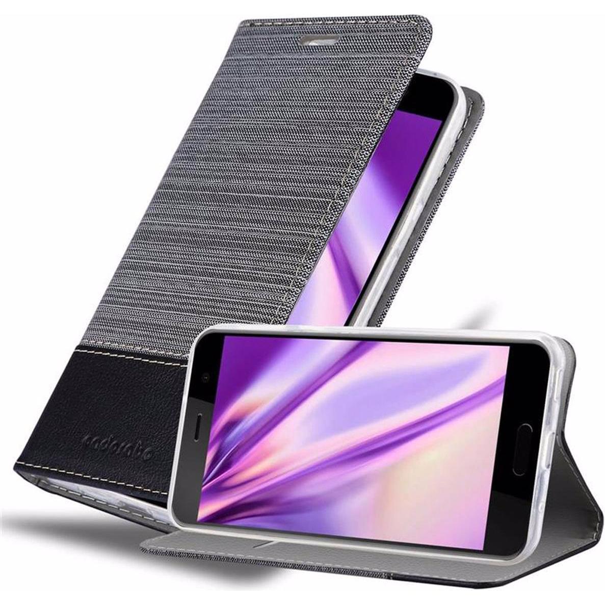 Cadorabo Book Jeans Optik Cover (HTC U Play), Smartphone Hülle, Grau
