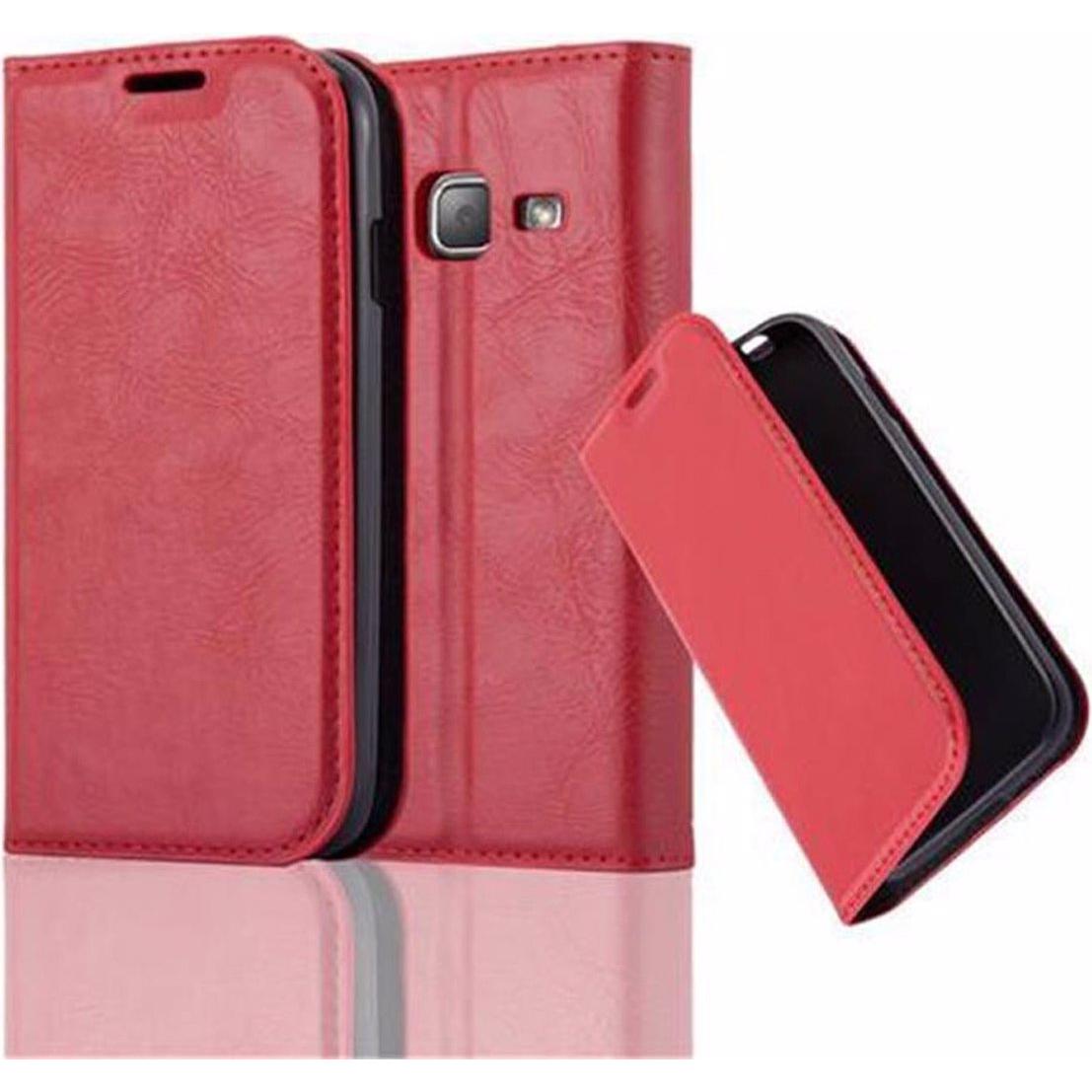 Cadorabo Book Invisible Magnet Cover (Samsung Galaxy J1 Mini), Smartphone Hülle, Rot