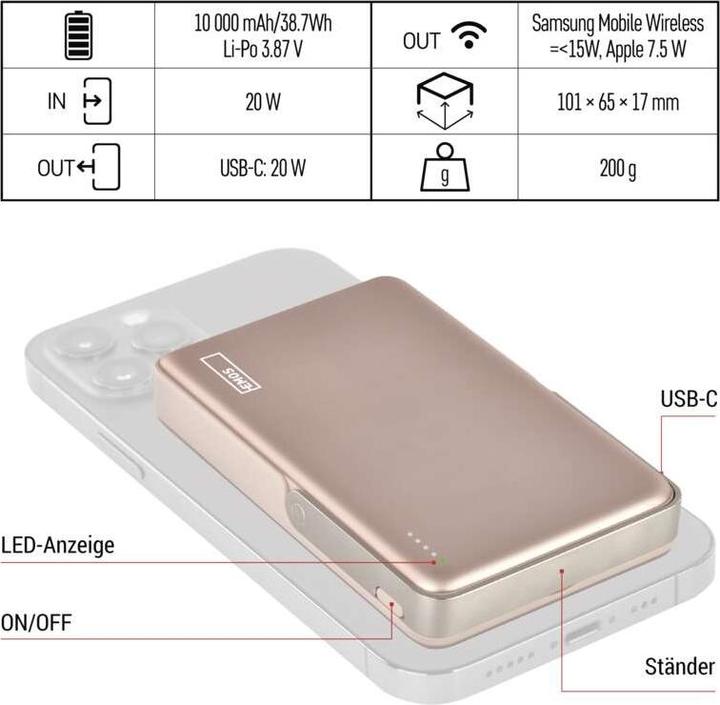 Actual product image Emos POWERBANK WI1031 10000 mAh ROSEGOLD 1xUSB-C (10000 mAh, 20 W, 38.70 Wh)