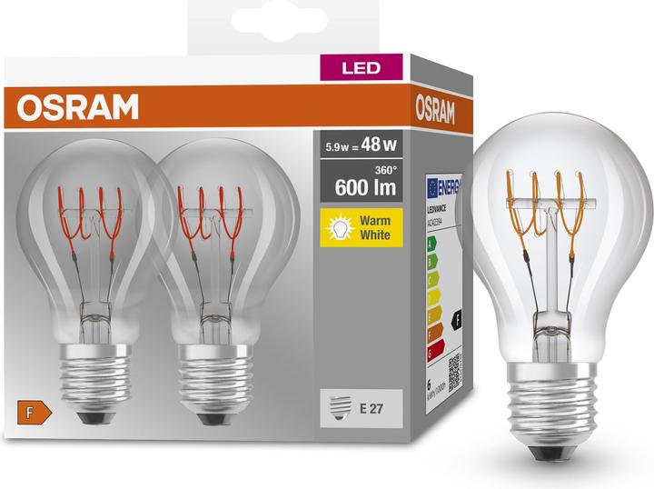 Image du produit Osram Lampe Base Clas A Retro (E27, 5.90 W, 600 lm, 2 x, F)