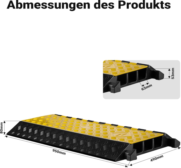 Produktbild Wiltec Kanal Kabelbrücke 50t 40km/h Überfahrschutz 95x49x8cm Kabelkanal Kabel (Kabelbrücke, 95 cm)
