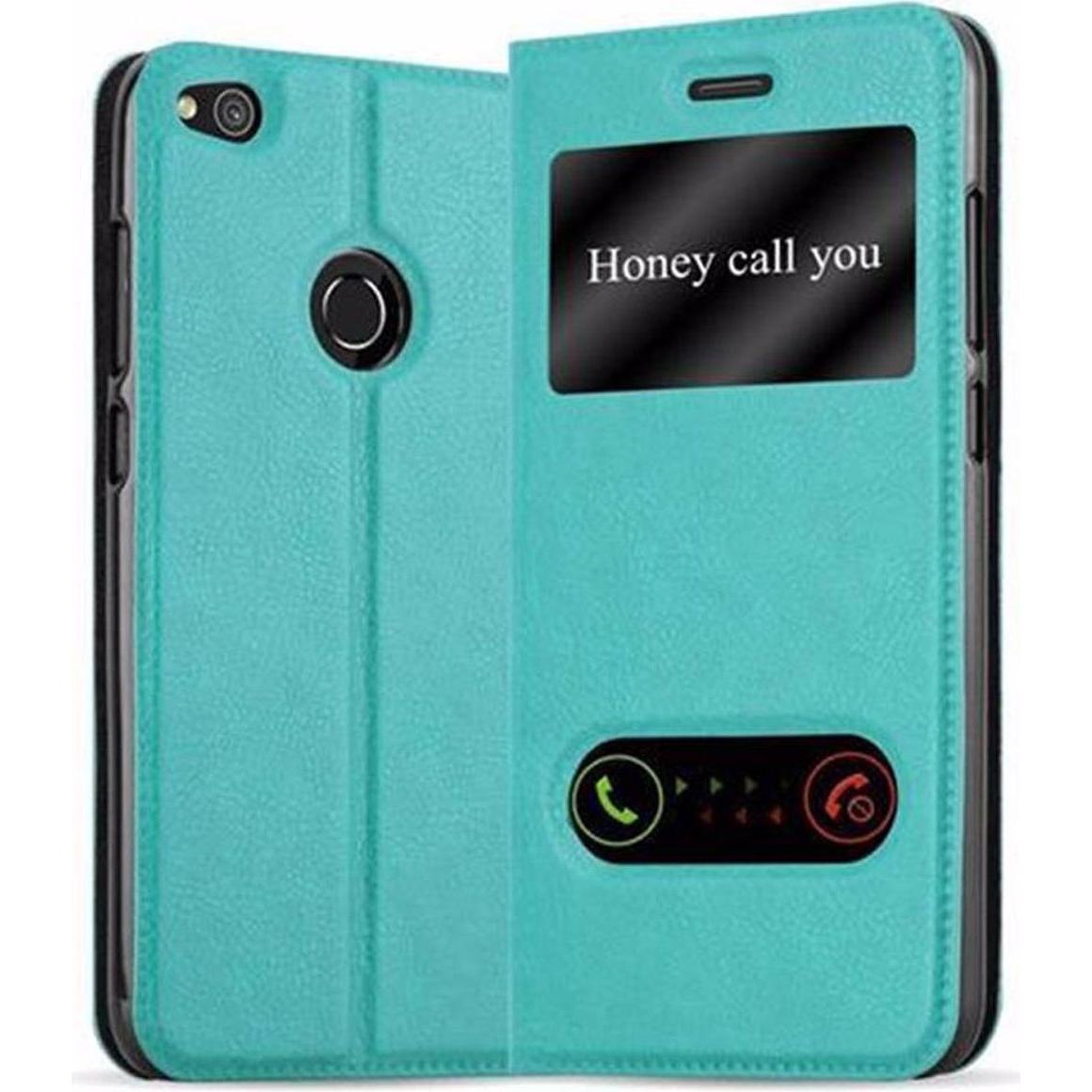 Cadorabo Book mit View Doppelfenster Cover (Huawei P8 Lite (2017)), Smartphone Hülle, Türkis