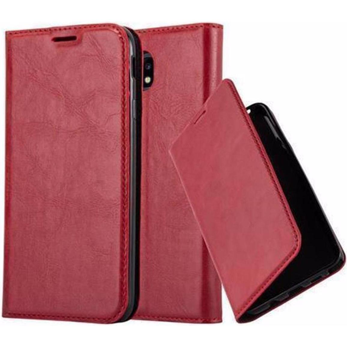 Cadorabo Book Invisible Magnet Cover (Samsung Galaxy J7 2017), Smartphone Hülle, Rot
