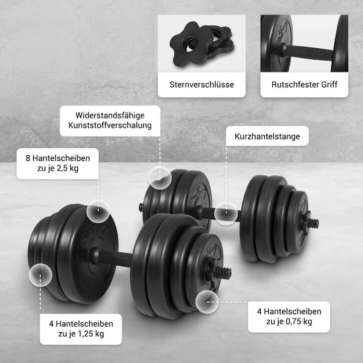 Produktbild Gyronetics Kurzhantelset (8 x 2.5 kg, 4 x 1.25 kg, 4 x 0.75 kg)