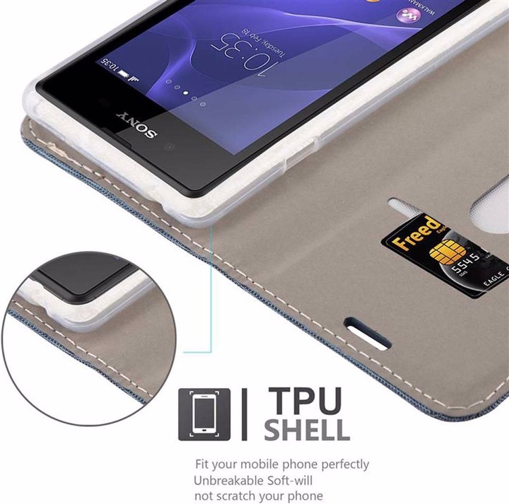 Actual product image Cadorabo Book Jeans Optics Cover (Sony Xperia E3)