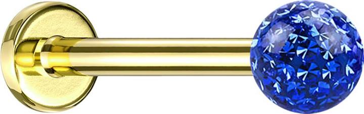 Actual product image Star Piercing Micro labret gold-plated with crystal ball dark blue epoxy protective layer (Titanium, without brass)