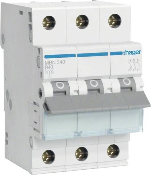 Actual product image Hager MBN340. Number of poles: 3P. AC input frequency: 50/60 Hz, Nominal current output: 40 A.