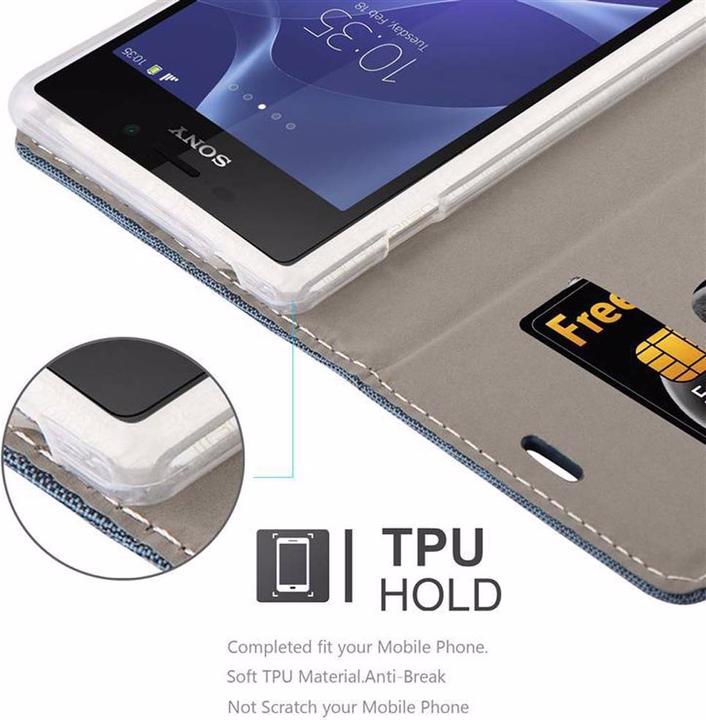 Actual product image Cadorabo Book Jeans Optics Cover (Sony Xperia M2 Aqua, Sony Xperia M2)