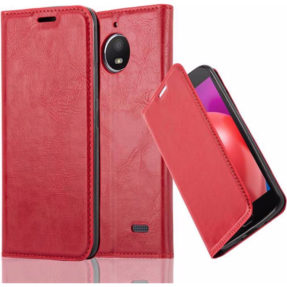 Cadorabo Book Invisible Magnet Cover (Motorola Moto E4), Smartphone Hülle, Rot