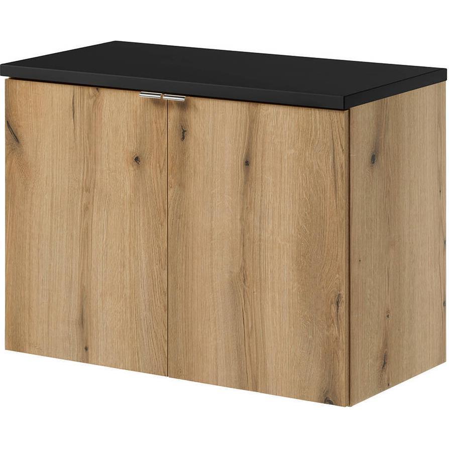 En.Casa, Waschbeckenunterschrank, Waschtischunterschrank Skelbolu 80x60x40cm Eicheoptik/Schwarz