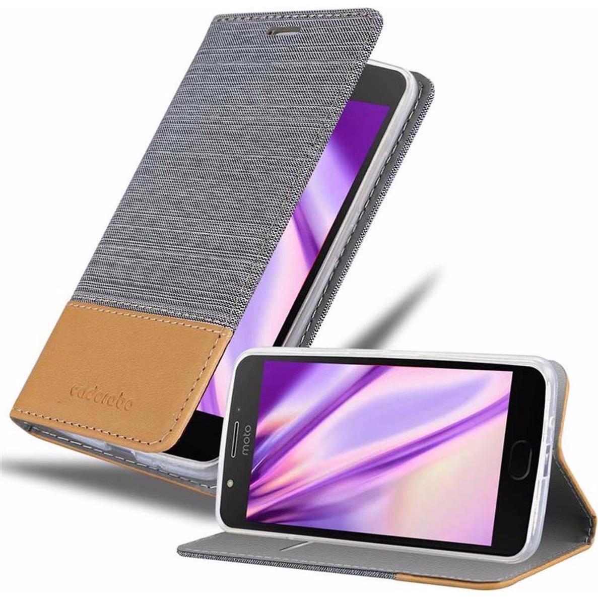 Cadorabo Jeans Optik (Motorola Moto E4), Smartphone Hülle, Grau, Braun