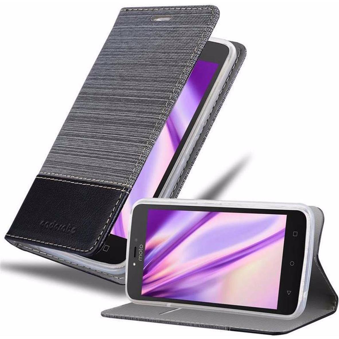Cadorabo Book Jeans Optik Cover (Motorola Moto C Plus), Smartphone Hülle, Grau