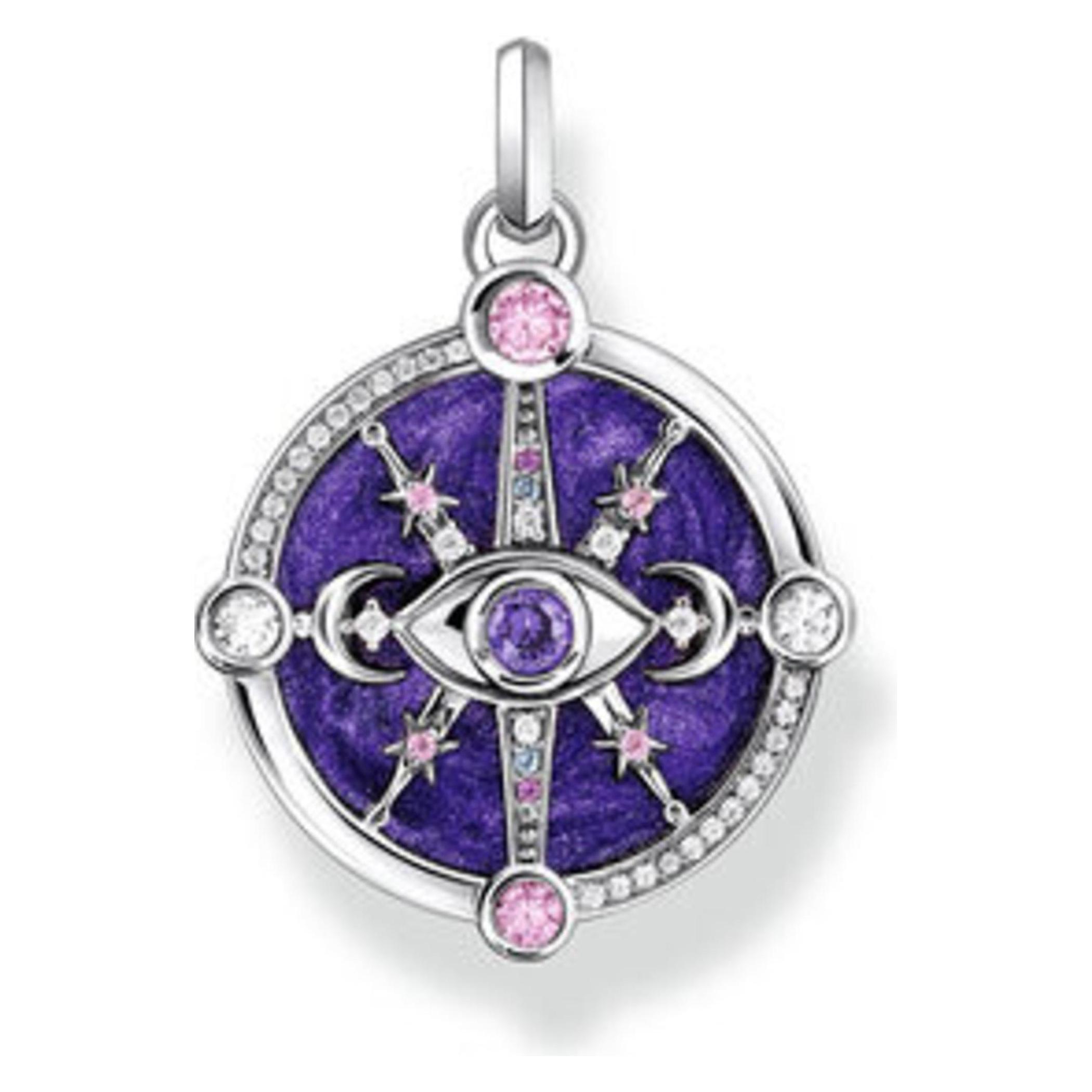 Thomas Sabo, Kettenanhänger, Kettenanhänger Auge Mit Kosmischen Details Und Bunten Steinen Silber Geschwärzt, (925er Silber, Emaille)