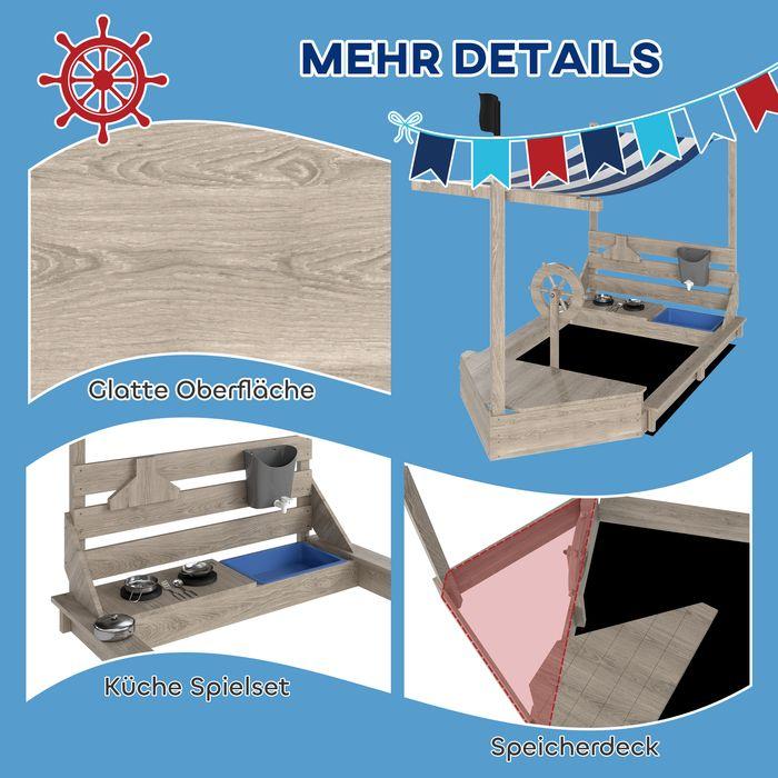 Actual product image Swisshandel24 Sandkasten Sandkiste gross mit Abdeckung im Schiff Design Matschekiste aus Holz, grau