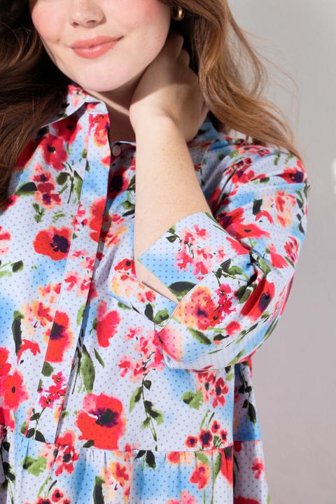 Produktbild Ulla Popken Hemdblusenkleid, Mohn, A-Linie, Hemdkragen, 3/4-Arm (42, 44)