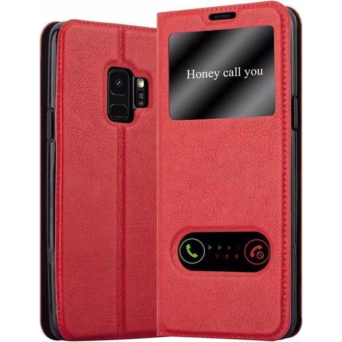 Cadorabo Book mit View Doppelfenster Cover (Samsung Galaxy S9), Smartphone Hülle, Rot