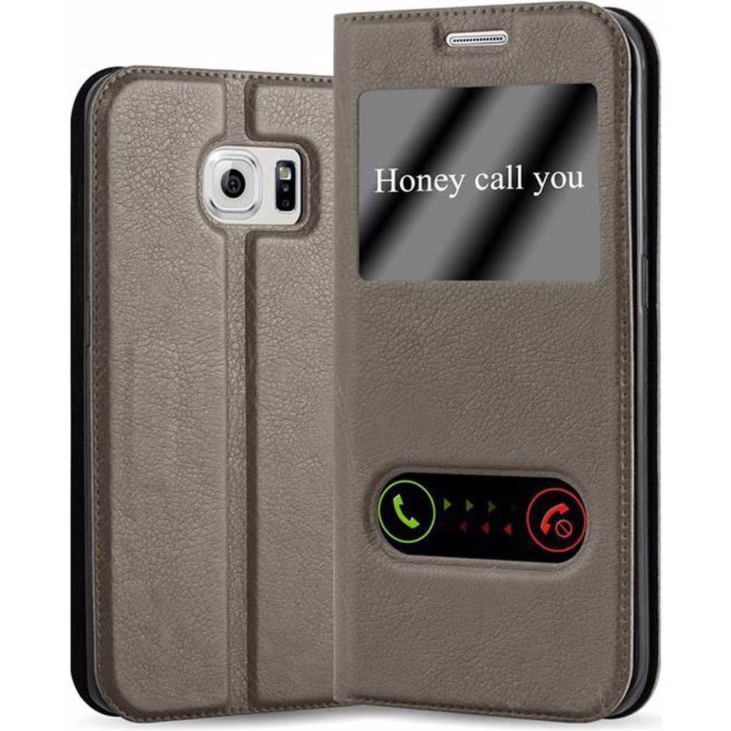 Cadorabo Book mit View Doppelfenster Cover (Samsung Galaxy S6 Edge+), Smartphone Hülle, Braun