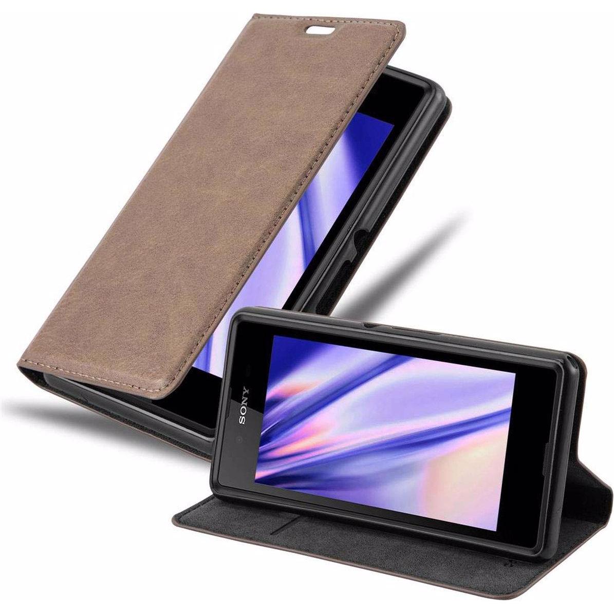Cadorabo Book Invisible Magnet Cover (Sony Xperia E3), Smartphone Hülle, Braun