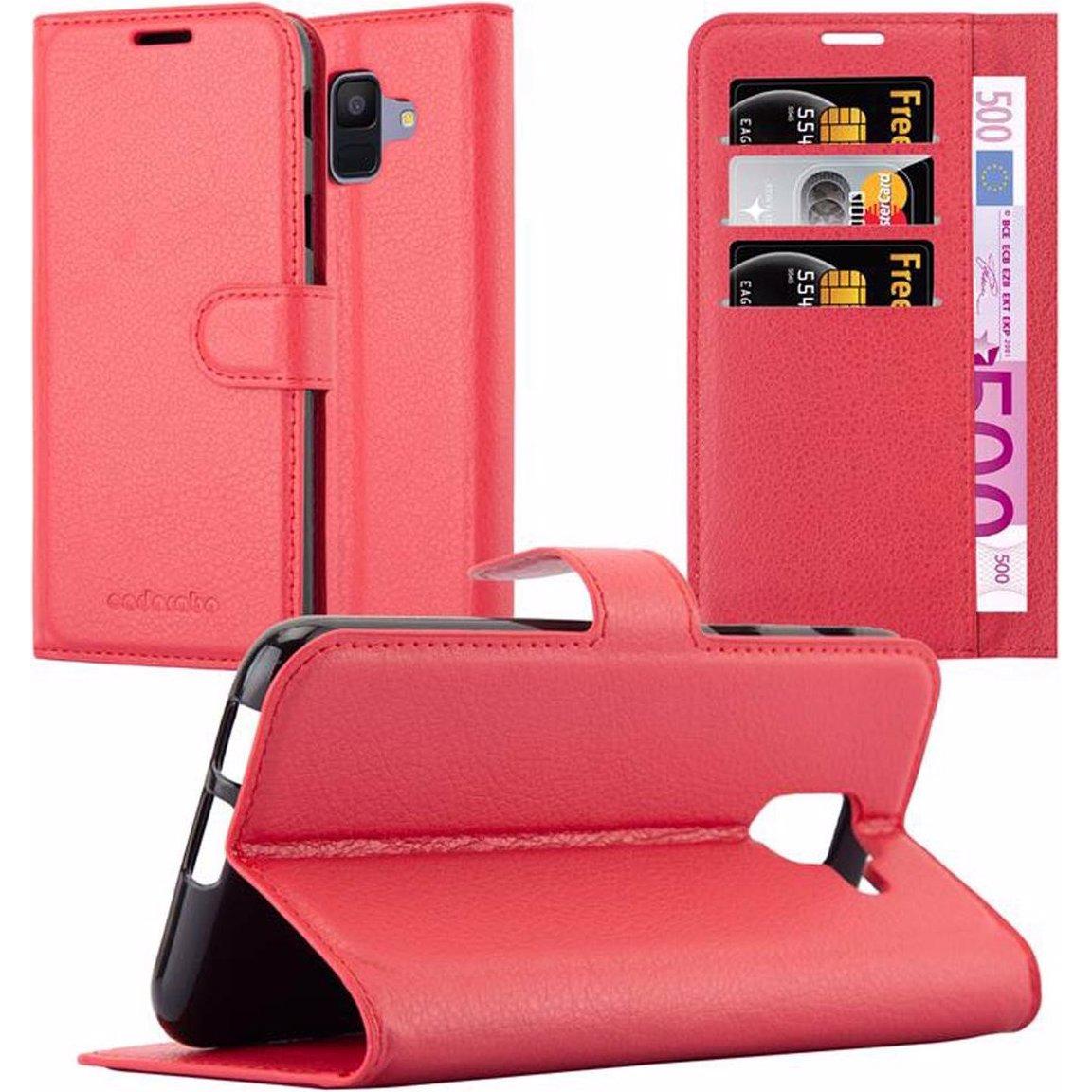 Cadorabo Book mit Standfunktion Cover (Samsung Galaxy J6 (2018)), Smartphone Hülle, Rot