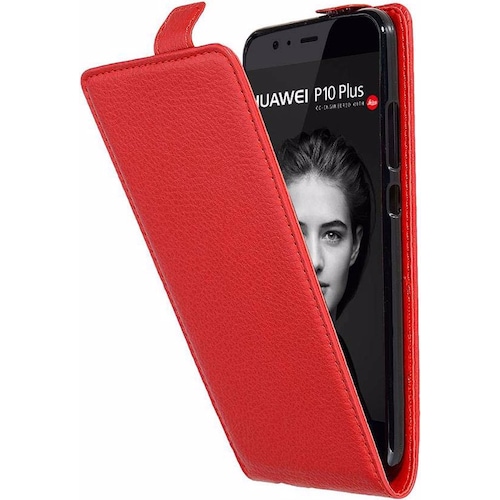 Cadorabo Flip mit Struktur Cover (Huawei P10 Plus), Smartphone Hülle, Rot