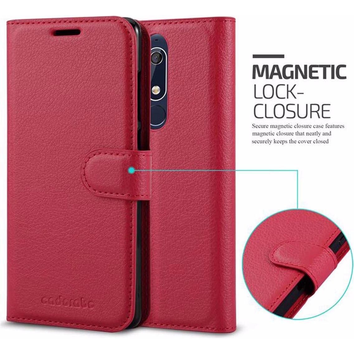 Thumbnail - Cadorabo Book mit Standfunktion Cover (Nokia 5.1), Smartphone Hülle, Rot
