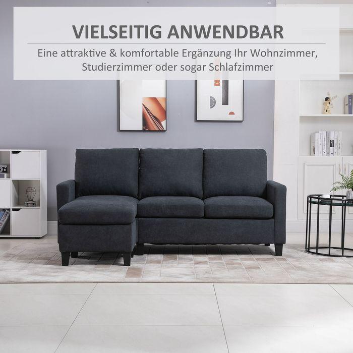 Actual product image Swisshandel24 Corner sofa Fabric sofa Corner sofa set with reversible chaise longue L-shape Dark grey 197 x 139 x (Corner sofa)