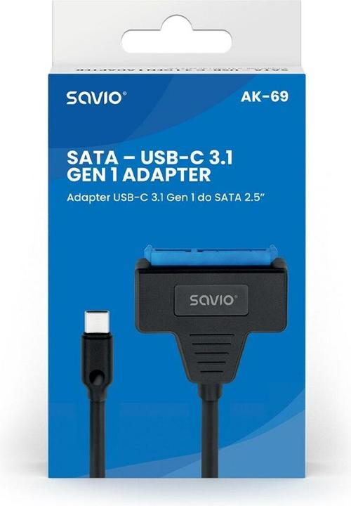 Actual product image Savio AK-69 Adapter USB-C 3.1 Gen 1 (M) - SATA (F) for 2 5 drives (0.25 m, USB 3.1)