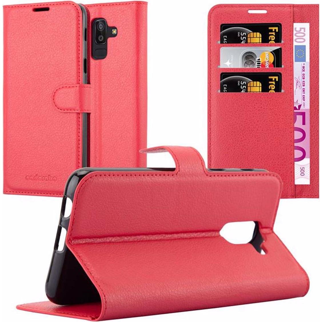 Cadorabo Book mit Standfunktion Cover (Samsung Galaxy J8 (2018)), Smartphone Hülle, Rot