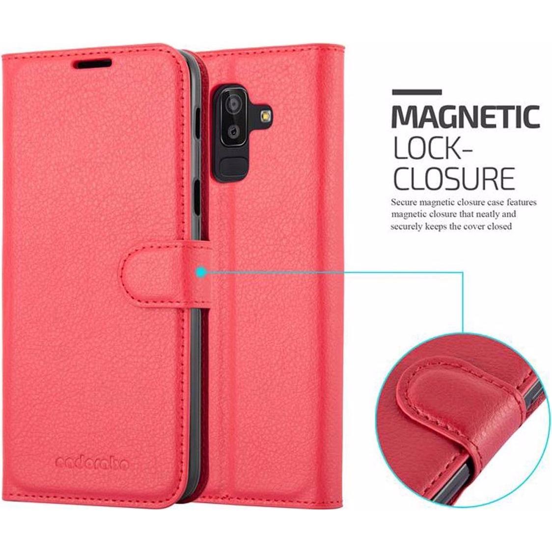 Thumbnail - Cadorabo Book mit Standfunktion Cover (Samsung Galaxy J8 (2018)), Smartphone Hülle, Rot