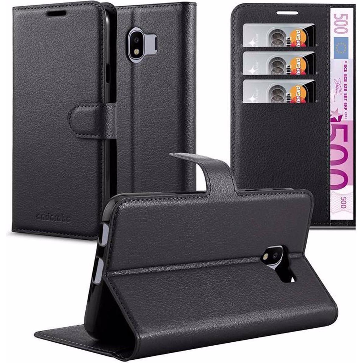 Cadorabo Book mit Standfunktion Cover (Samsung Galaxy J4 (2018)), Smartphone Hülle, Schwarz