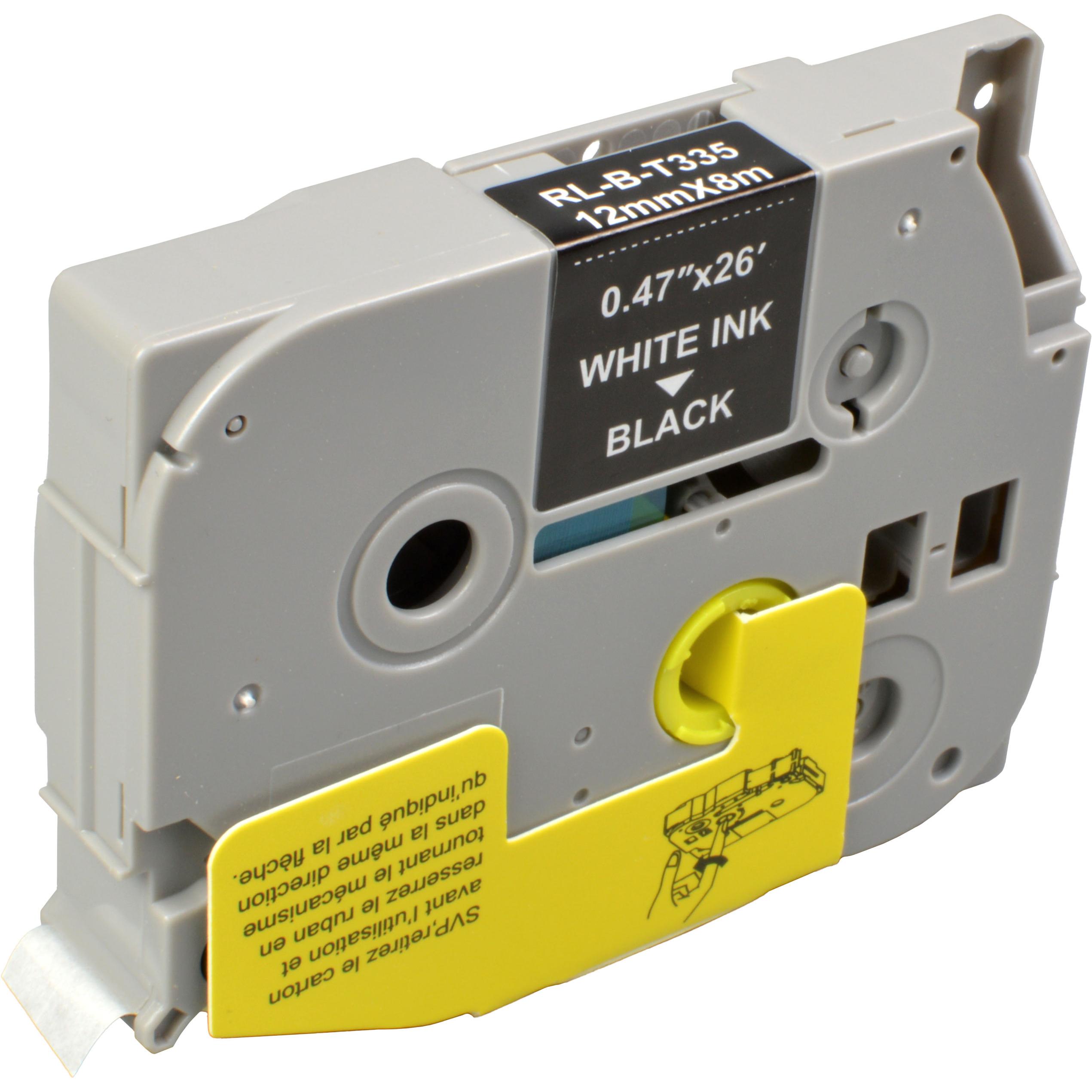 Ampertec, Beschriftungsband, P-Touch Band kompatibel zu TZe-335 weiss auf schwarz 12mm / 8m (1.20 cm, Weiss)