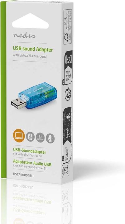 Image du produit Nedis Carte son 5.1 USB 2.0 Connexion microphone : 1x 3.5 mm Connexion casque : 3.5 mm mâle Noir (USB)