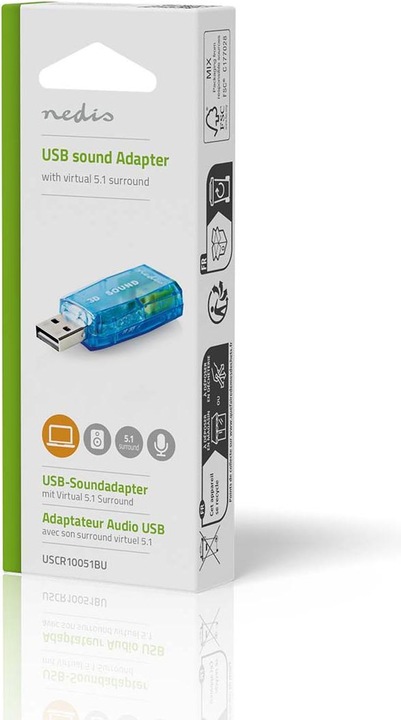 Produktbild Nedis Soundkarte 5.1 USB 2.0 Mikrofonanschluss: 1x 3.5 mm Headset Verbindung: 3.5 mm Male Schwarz (USB)